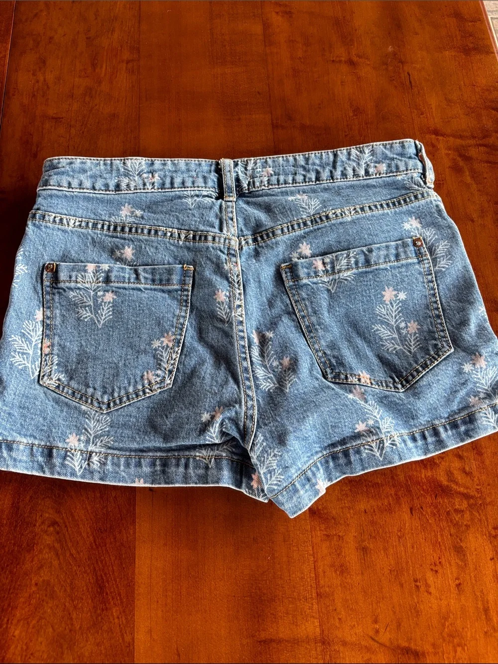Anthropologie-Pilcro Blue Embroidered Denim Button-Front Shorts - Picture 7 of 7